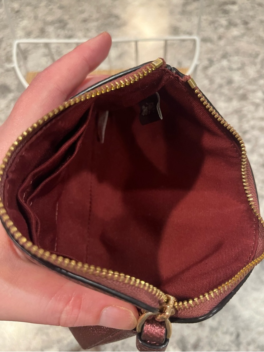 Coach Shimmer Burgundy Leather Wristlet - Picture 5 of 9